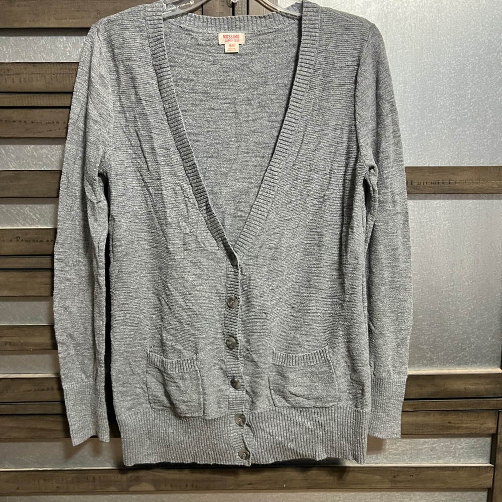 Mossimo Supply Co Gray Cardigan Sweater V-Neck Long Sleeves